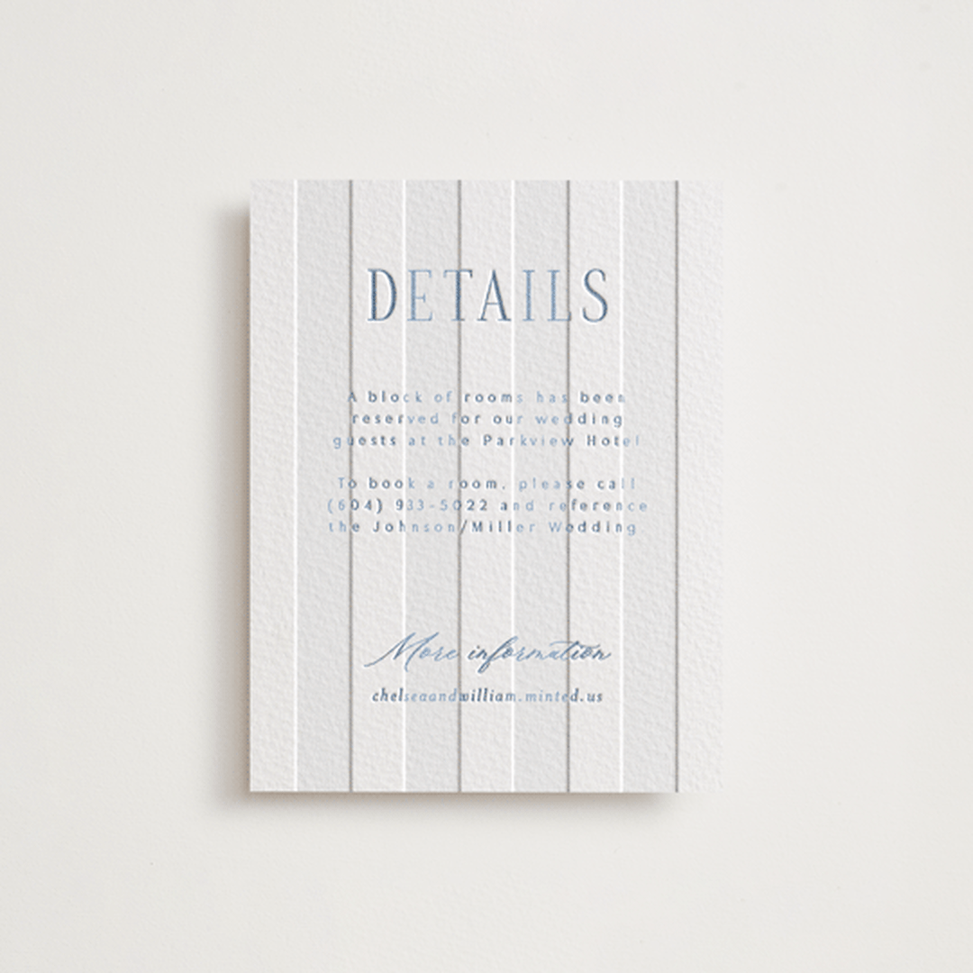 "Subtle Stripes" - Letterpress Direction Cards in Provincial Blue by Nicole Walsh - Front