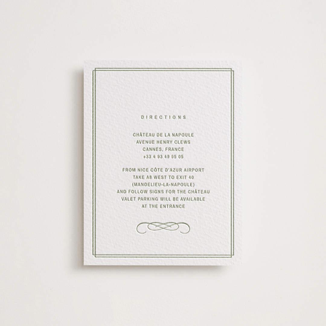 "Love in the Afternoon" - Letterpress Direction Cards in Pistachio by Ani Somi - Front