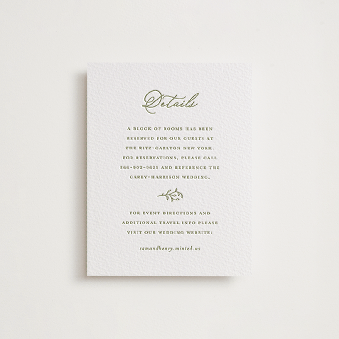 "Garden Script" - Letterpress Direction Cards in Pistachio by Katherine Moynagh - Front