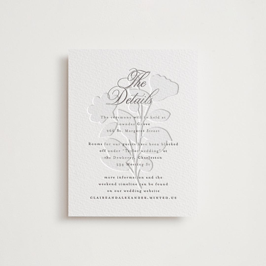 "Heirloom" - Letterpress Direction Cards in Graphite by Creo Study - Front