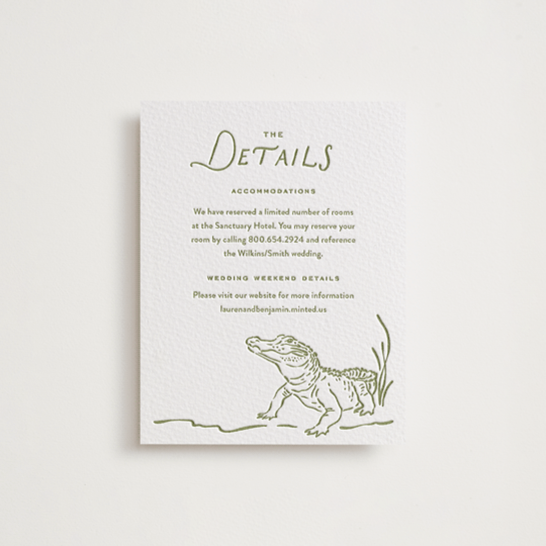 "Marshland" - Letterpress Direction Cards in Pistachio by Oscar and Emma - Karly Depew - Front