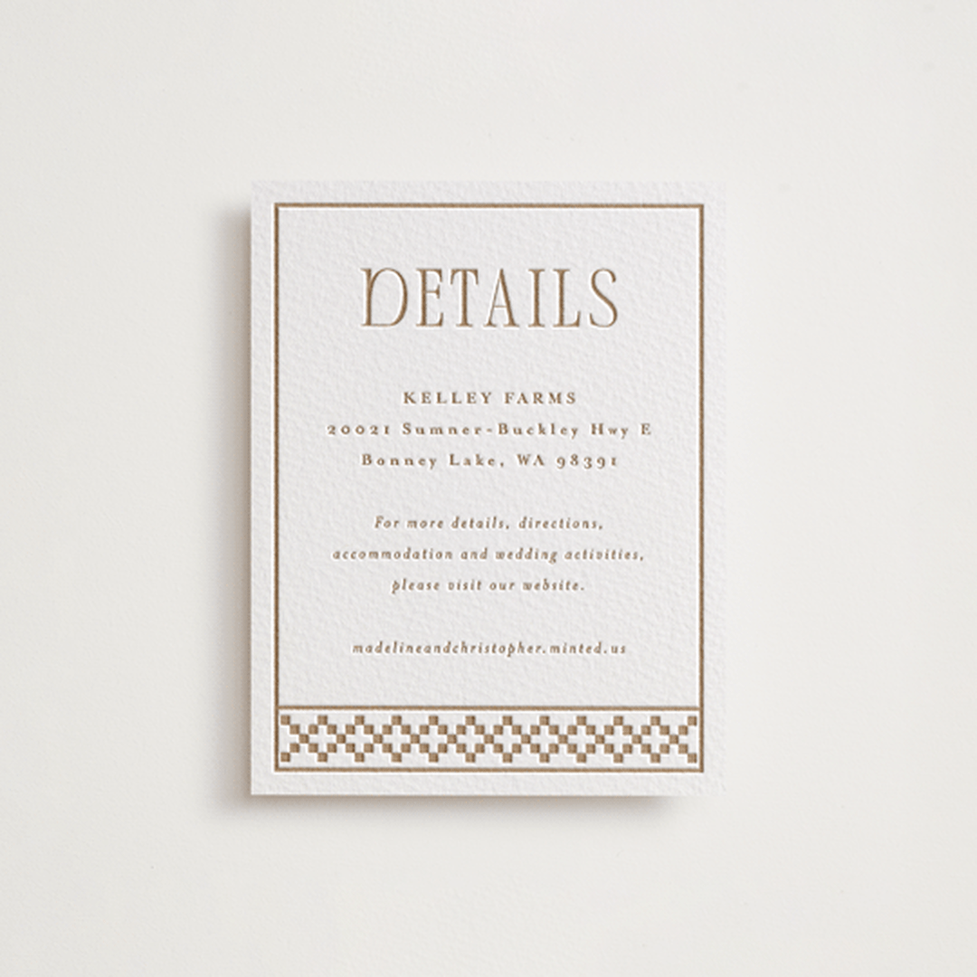 "Parker" - Letterpress Direction Cards in Matte Gold by Angela Garrick - Front