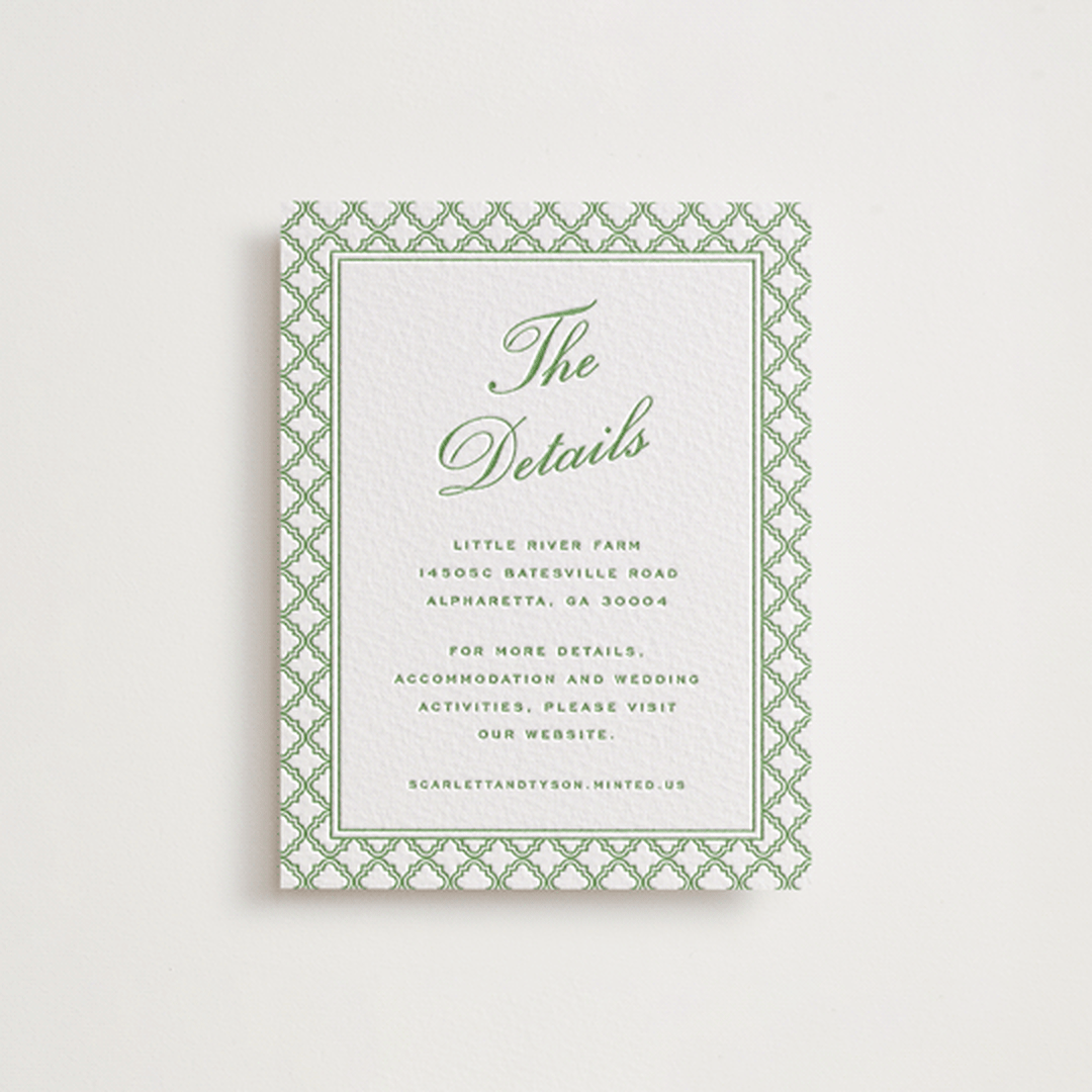 "Garden Trellis" - Letterpress Direction Cards in Pear by Angela Garrick - Front