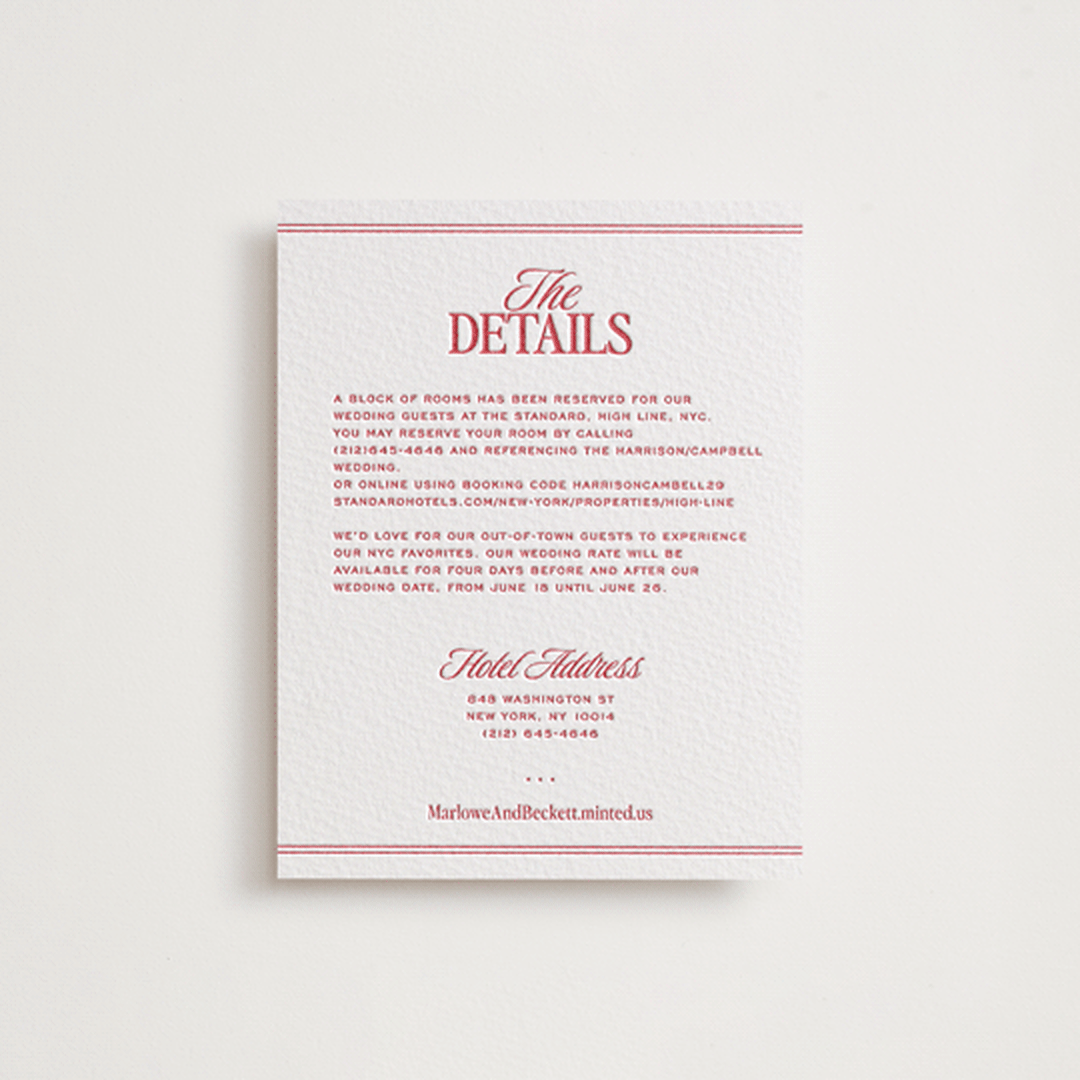 "Vermilion" - Letterpress Direction Cards in Scarlet by Jenna Holcomb - Front