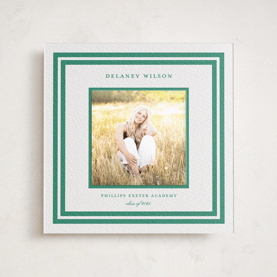 "Roma" - Letterpress Graduation Announcement Photo Mount Cards in Cucumber by Megan Davis - Front