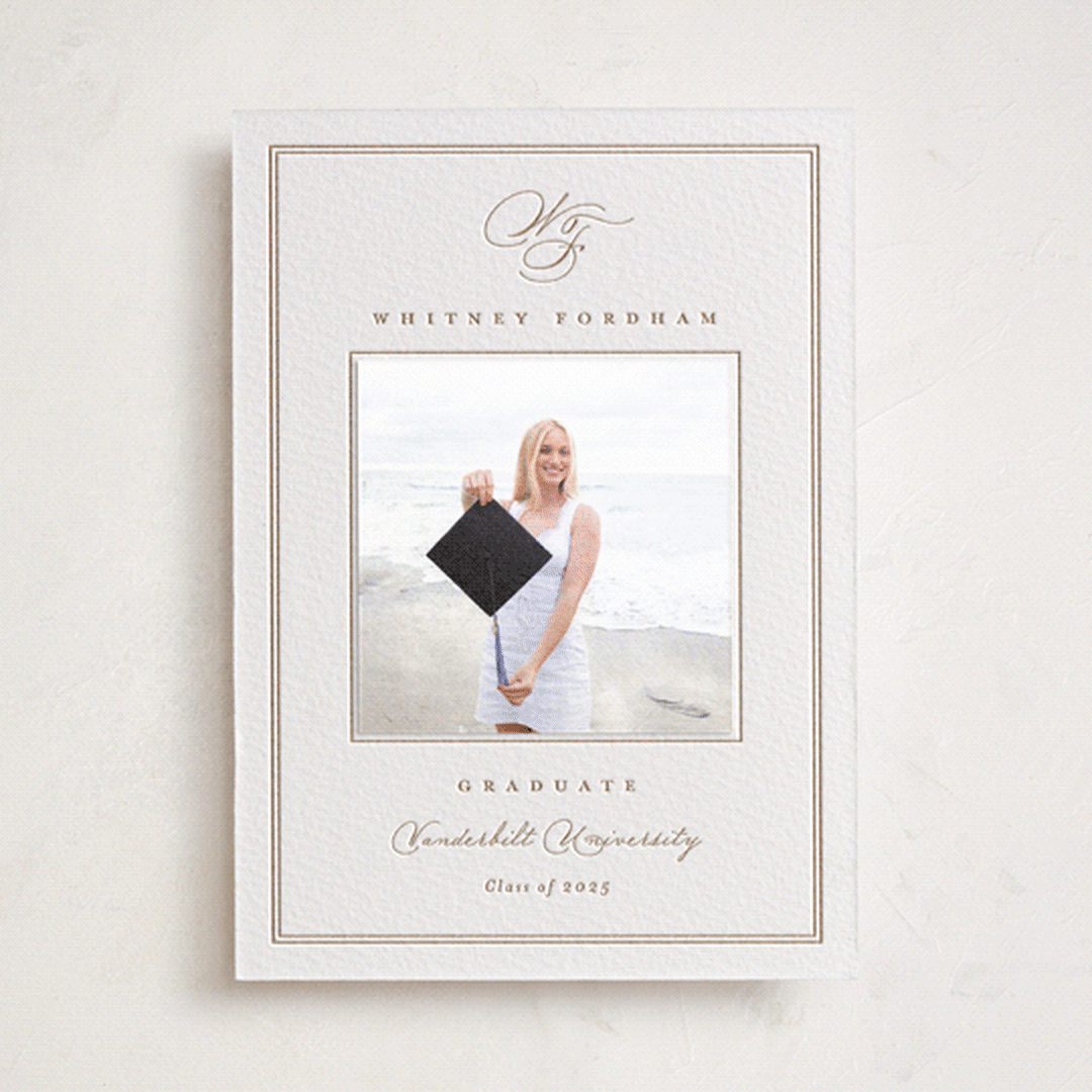 "Simple Edge" - Letterpress Graduation Announcement Photo Mount Cards in Matte Gold by Amy Kross - Front