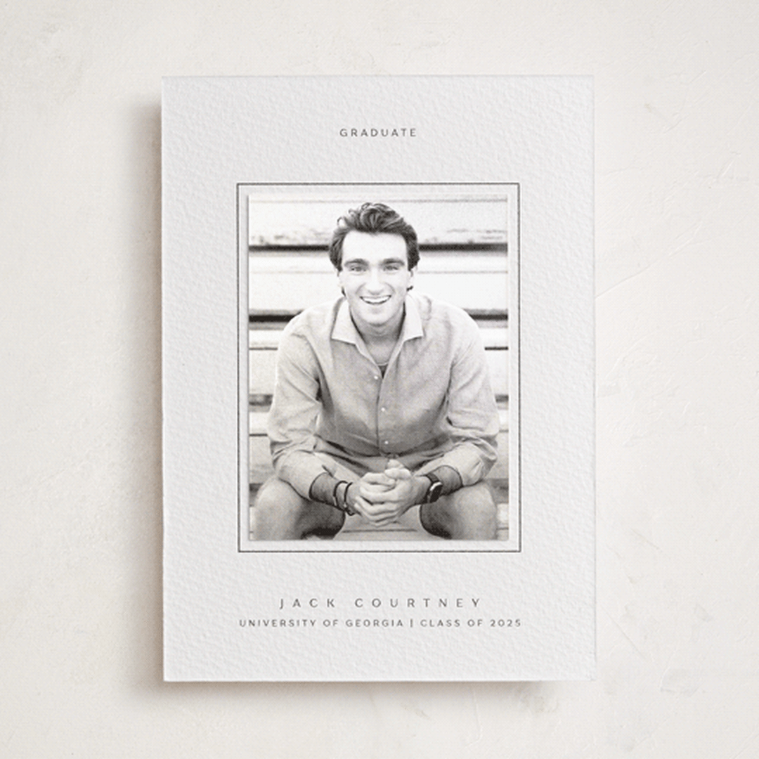 "Breathe love" - Letterpress Graduation Announcement Photo Mount Cards in Soft Black by Yuliya Evseeva - Front