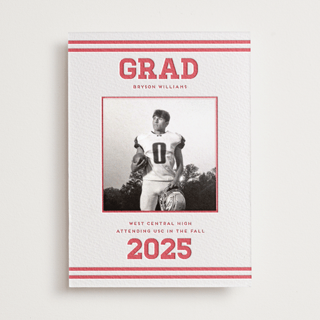 "Team Grad" - Letterpress Graduation Announcement Photo Mount Cards in Scarlet by Louise Kay - Front