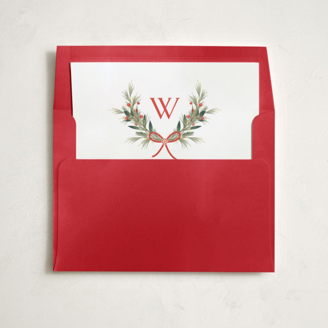 "Monogram Wreath" - Slip-In Envelope Liners in Cardinal by Melanie Kosuge - Liner in envelope
