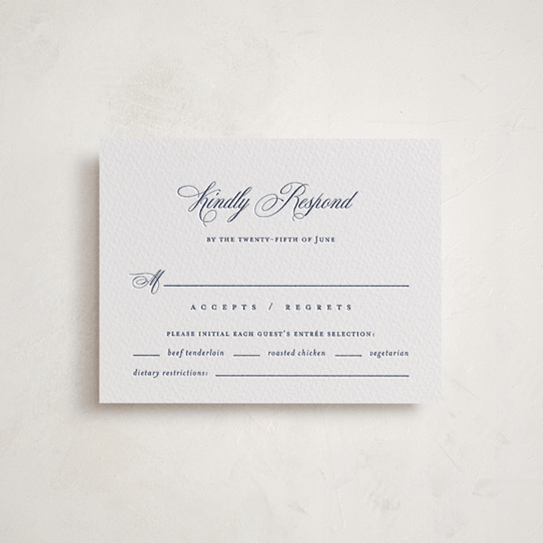 "Empire" - Letterpress Bar and Bat Mitzvah RSVP Cards in Navy by Jennifer Postorino - Front