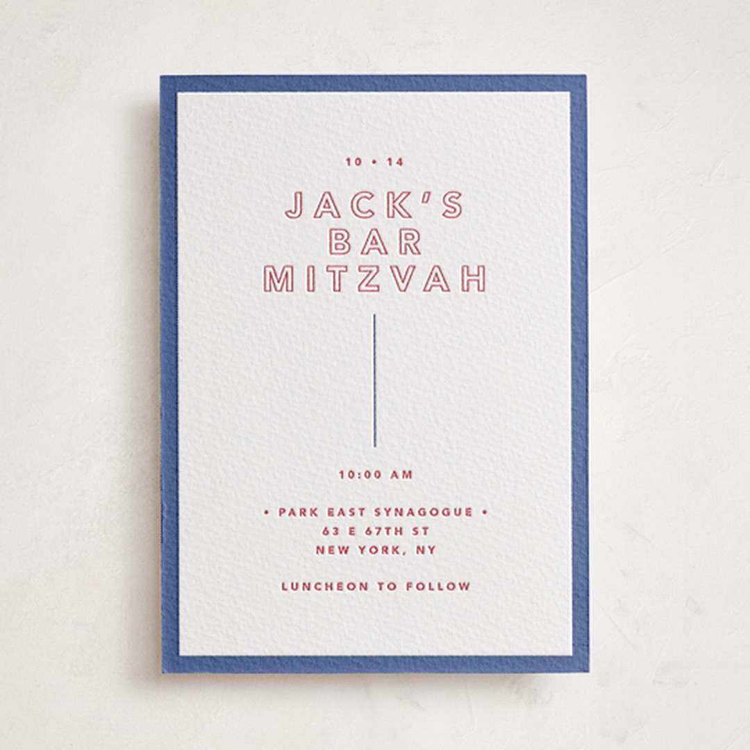 "Color Tone" - Letterpress Bar and Bat Mitzvah Invitations in Scarlet by Kindred Fields - Front