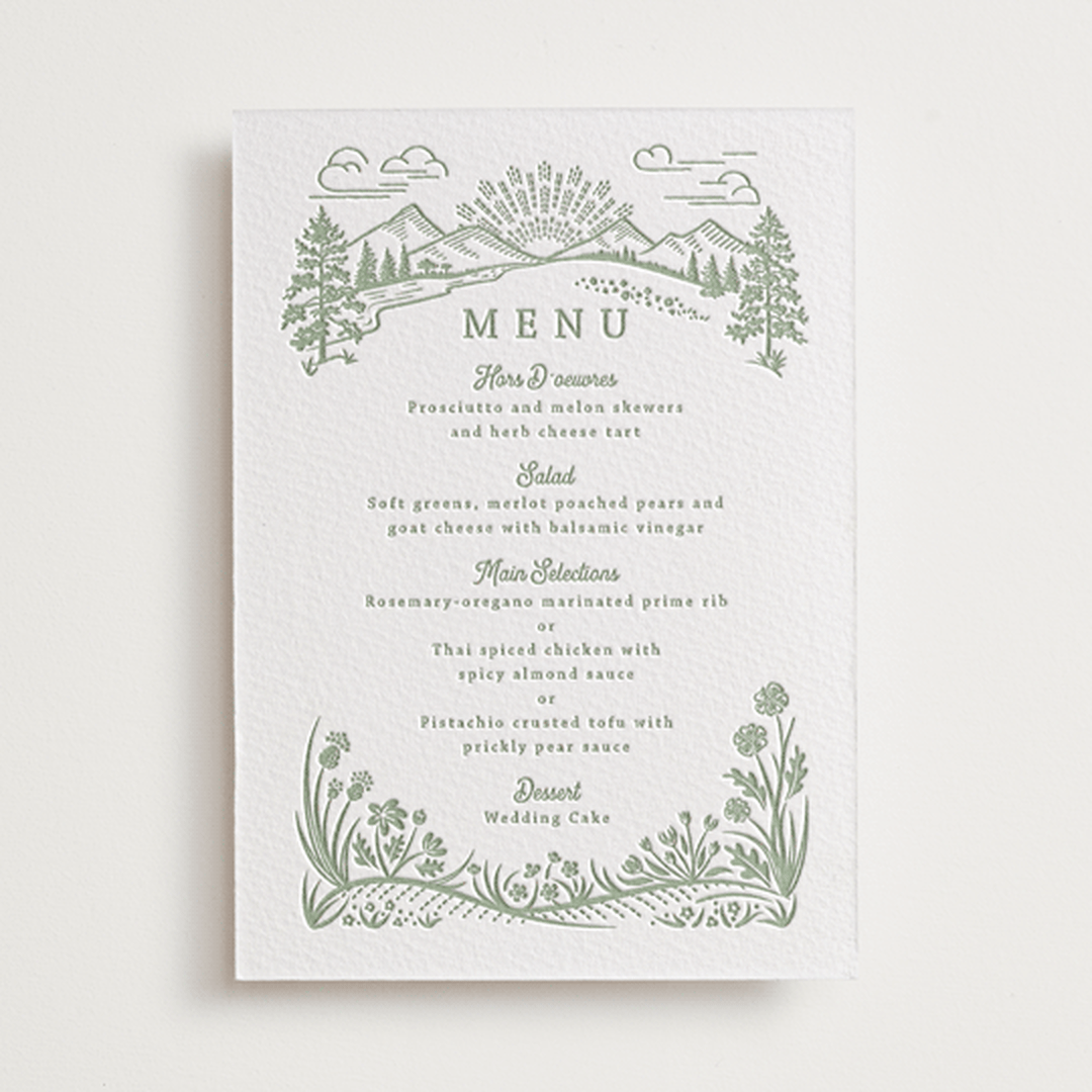 "On The Horizon" - Letterpress Menus in Mint by Paper Sun Studio - Front