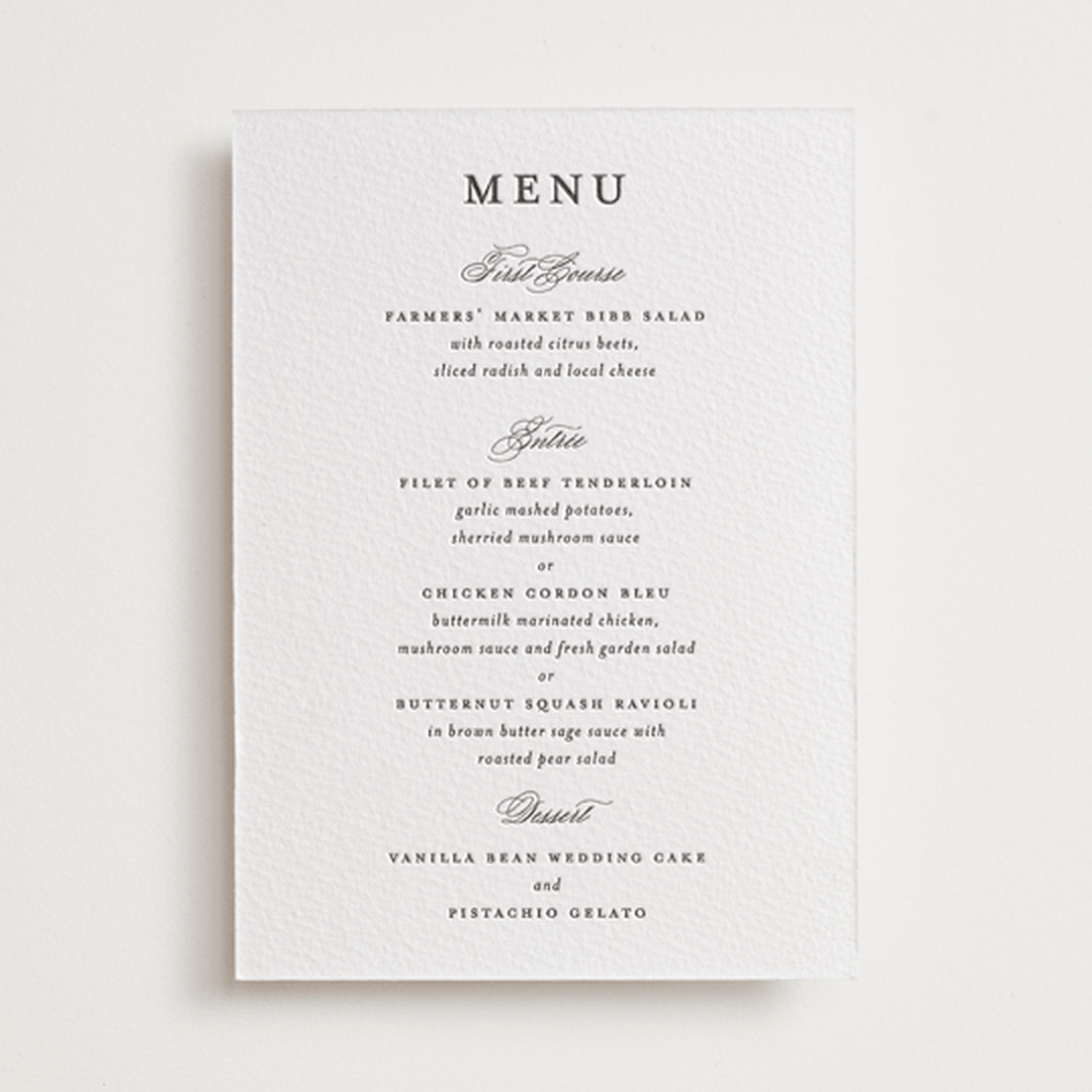 "classic composition" - Letterpress Menus in Soft Black by Olivia Raufman - Front
