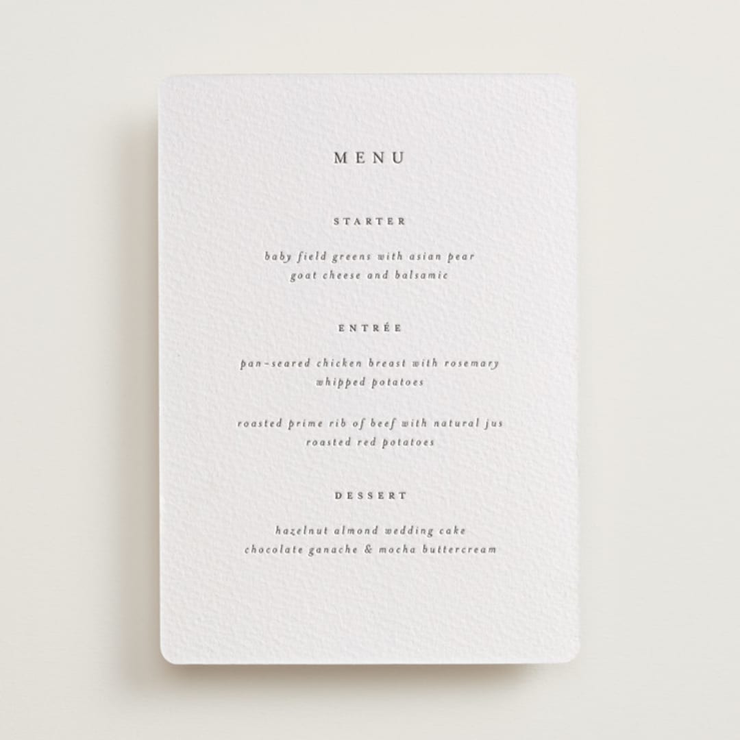 "A Thousand Years" - Letterpress Menus in Soft Black by Design Lotus - Front