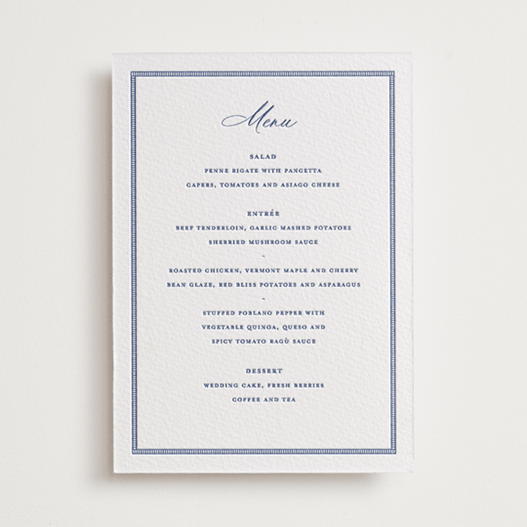 "Starboard" - Letterpress Menus in Lapis by Pixel and Hank - Front