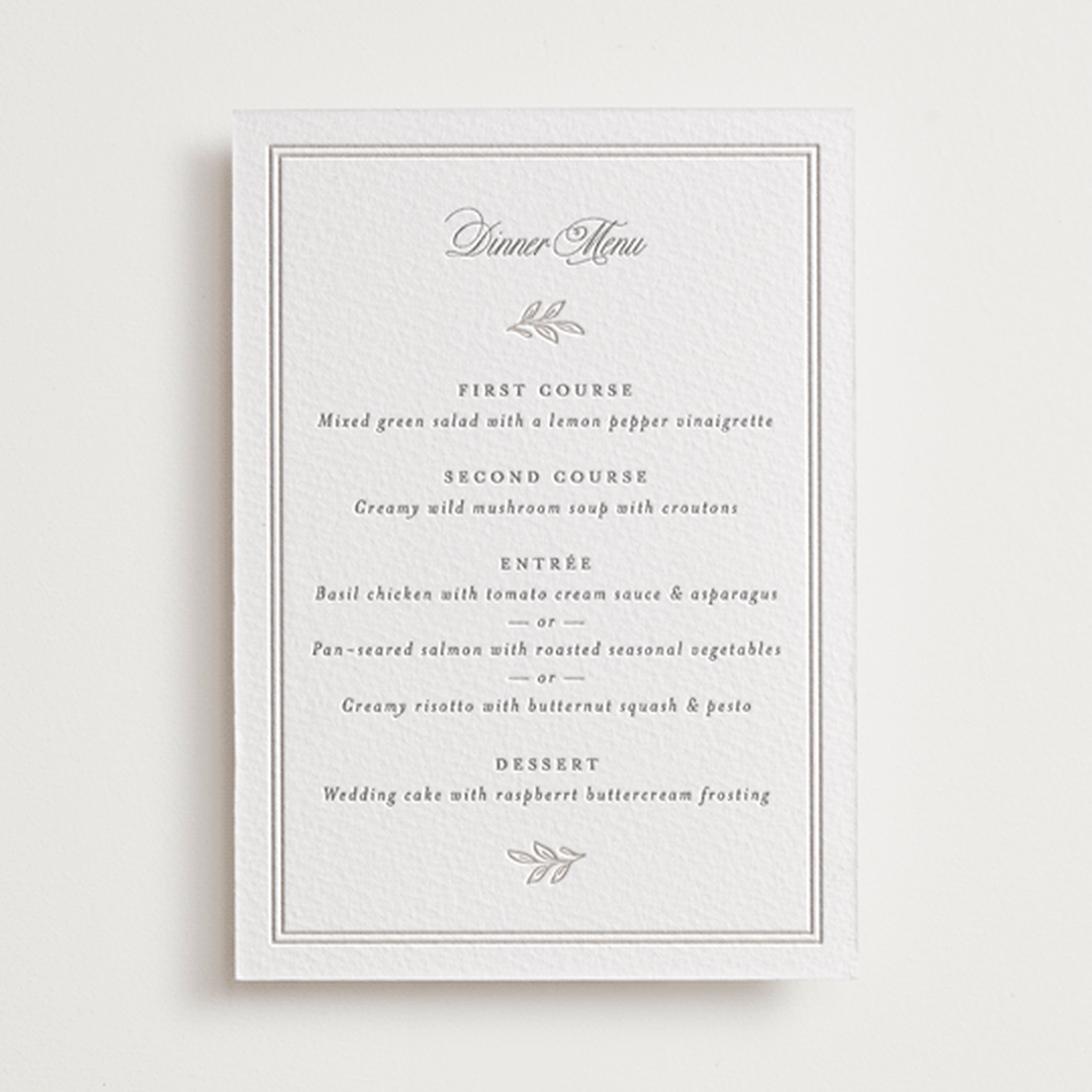 "Chic Monogram" - Letterpress Menus in Dove Grey by Mansi Verma - Front