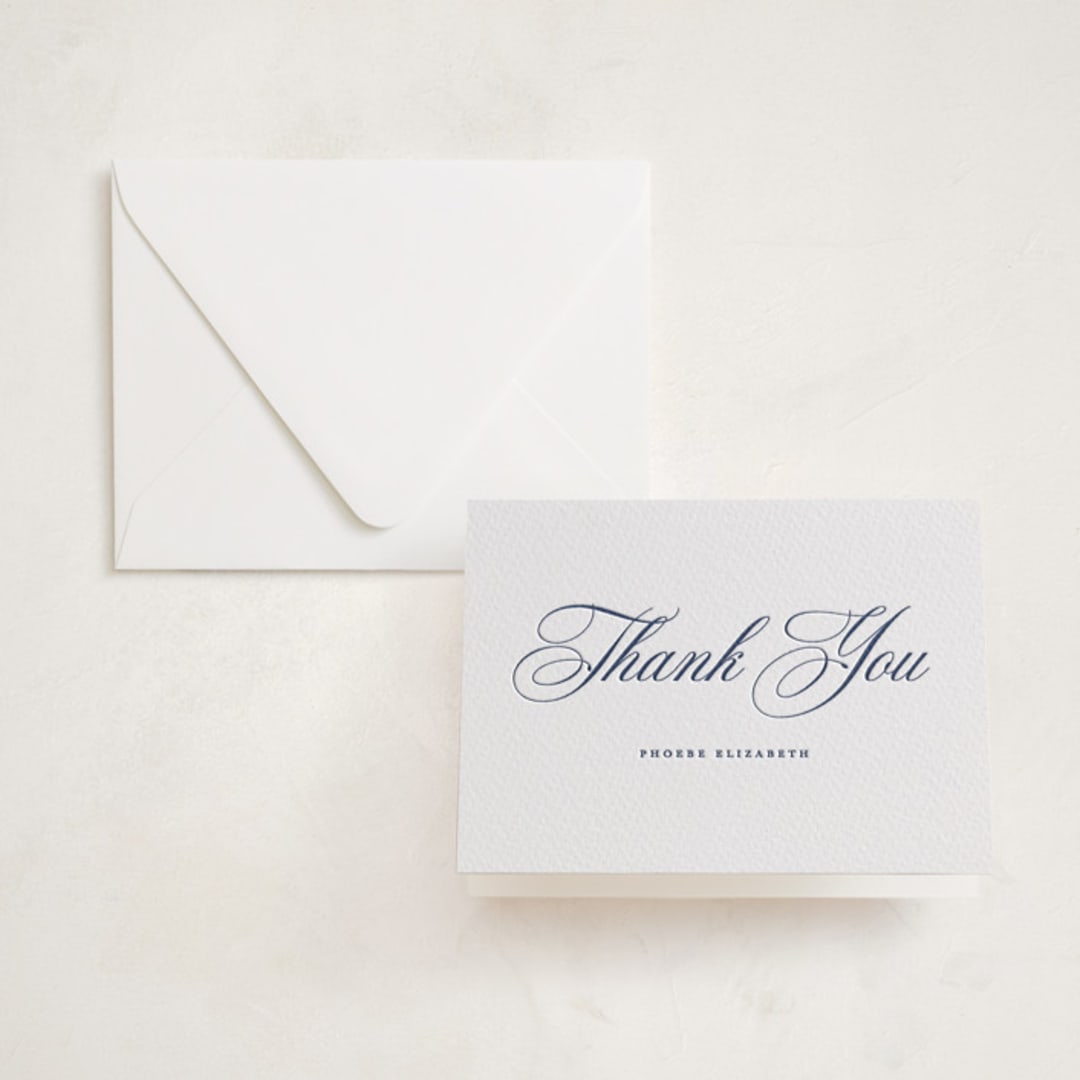 "Empire" - Letterpress Mitzvah Thank You Cards in Navy by Jennifer Postorino - Front