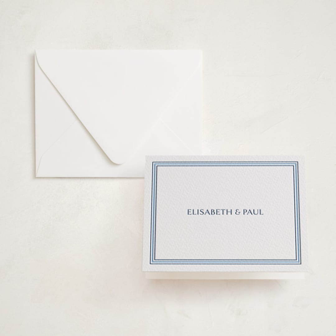 "Beaufort" - Letterpress Mitzvah Thank You Cards in Sky Blue by Megan Davis - Front