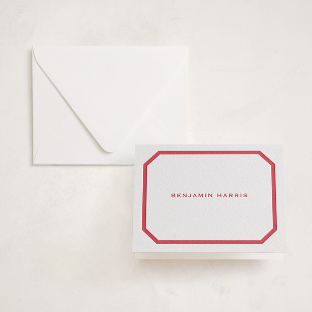 "Danbury" - Letterpress Mitzvah Thank You Cards in Cherry by Megan Davis - Front