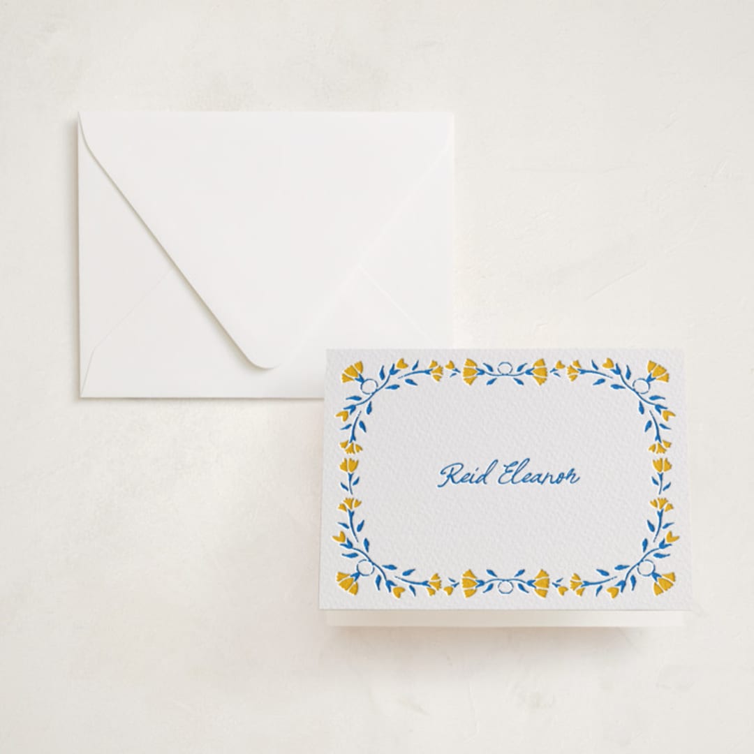 "Talavera" - Letterpress Mitzvah Thank You Cards in Sapphire by Tamara Hilje - Front