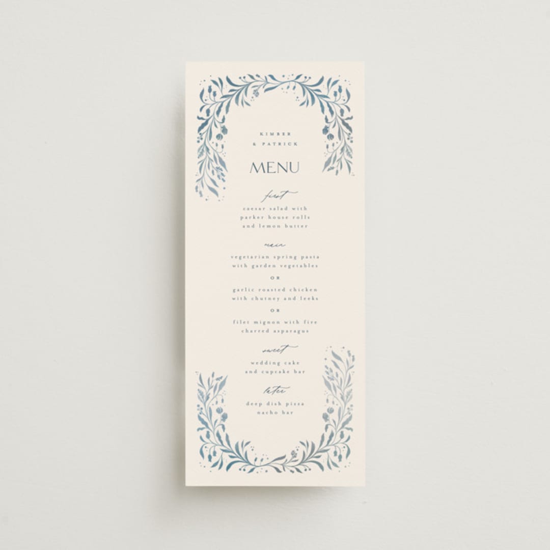 "Porcelain" - Menus in Delft Blue by Ashley DeMeyere - Front