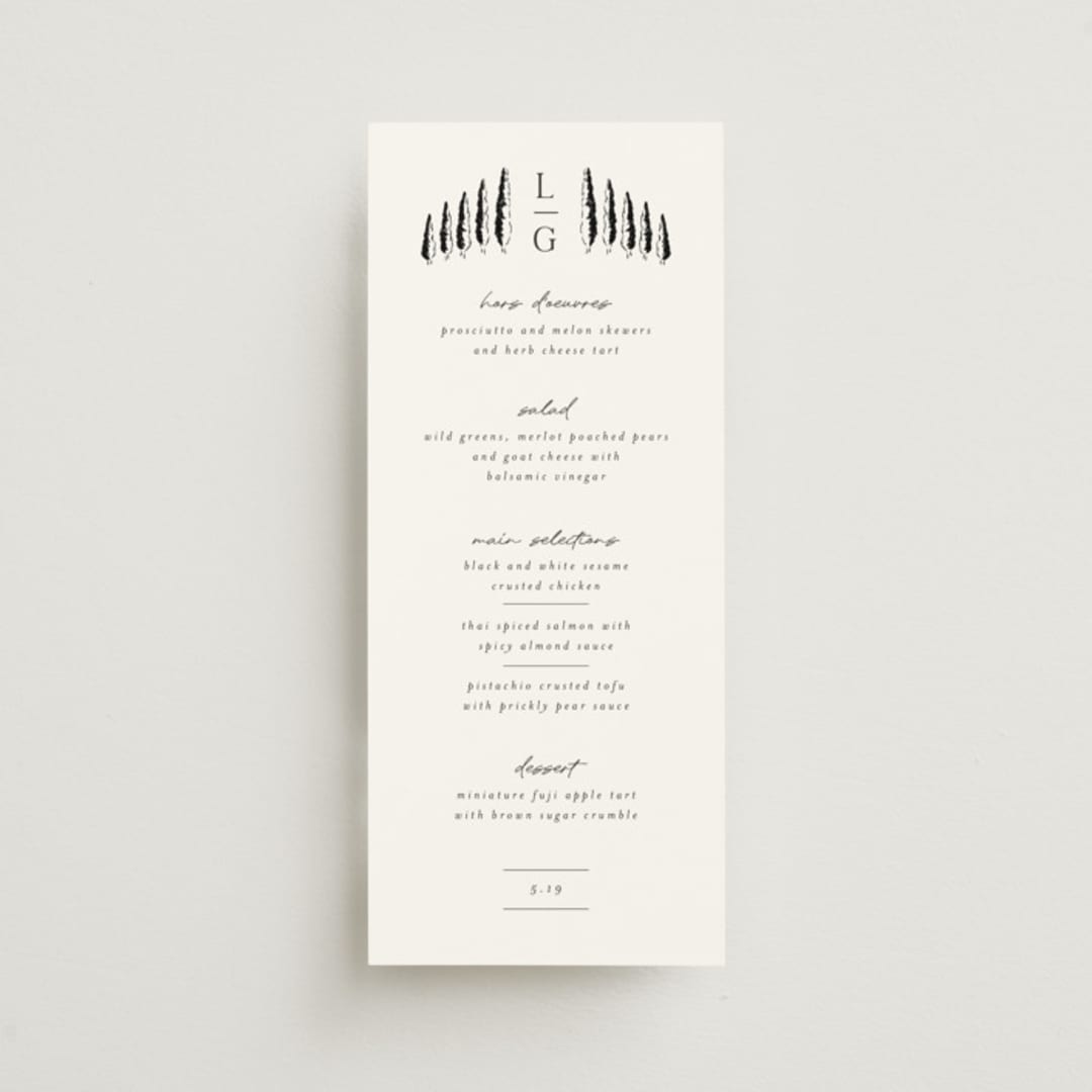 "Countryside Villa" - Menus in Noir by Shiny Penny Studio - Front