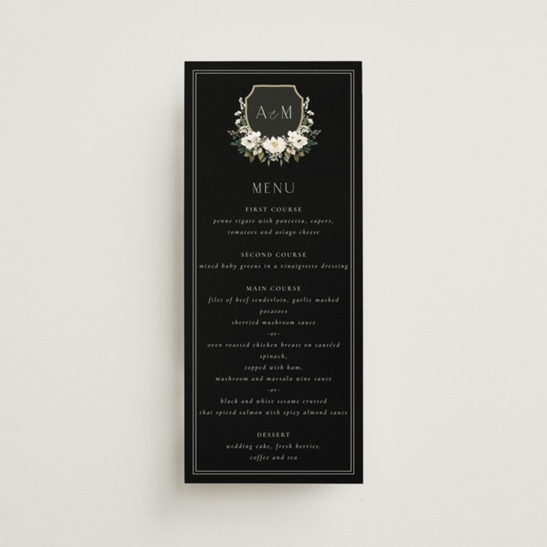 "Botanical Love" - Menus in Black Tie by Susan Moyal - Front