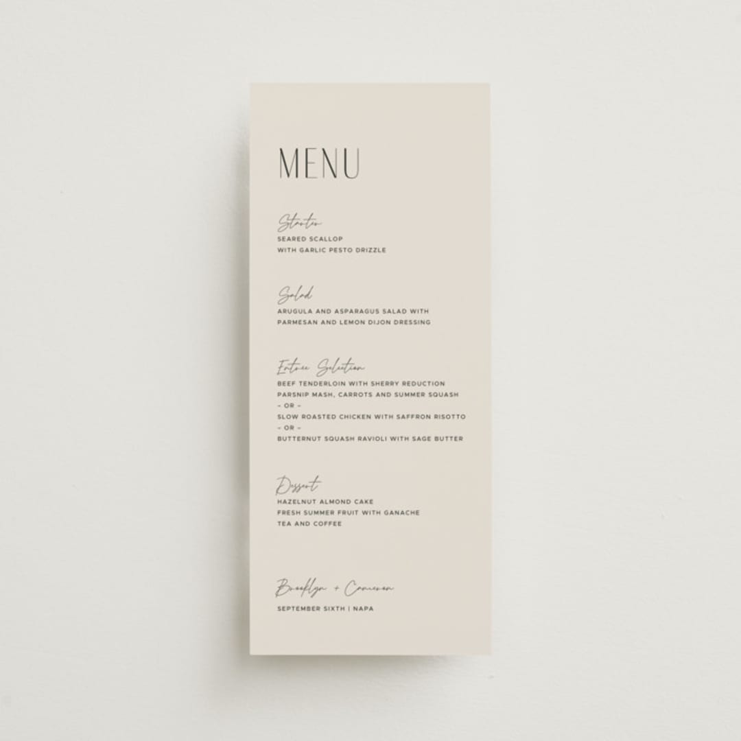 "Arabilla Overlap" - Menus in Linen by Kelly Schmidt - Front