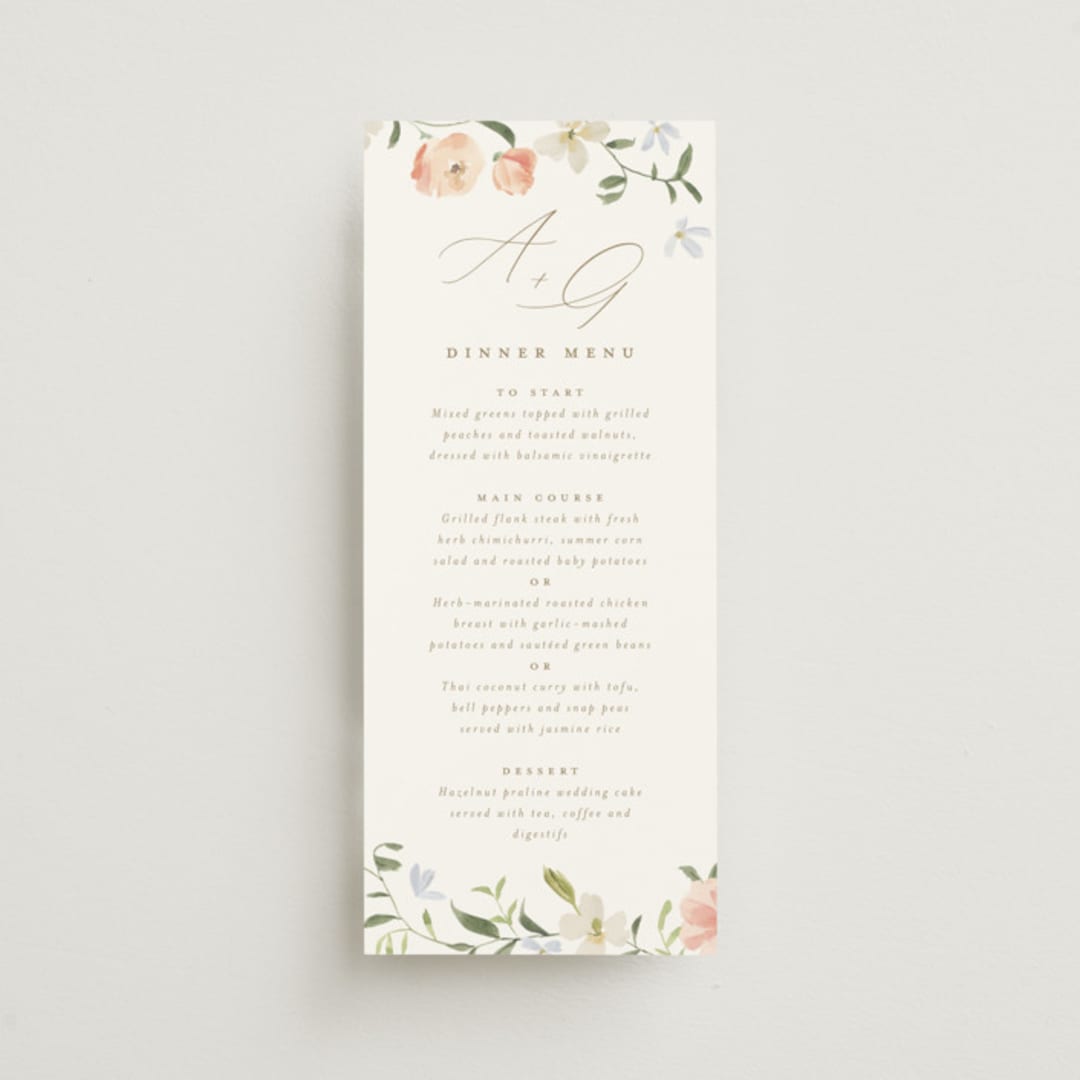 "Garden View" - Menus in Peach by Everett Paper Goods - Front