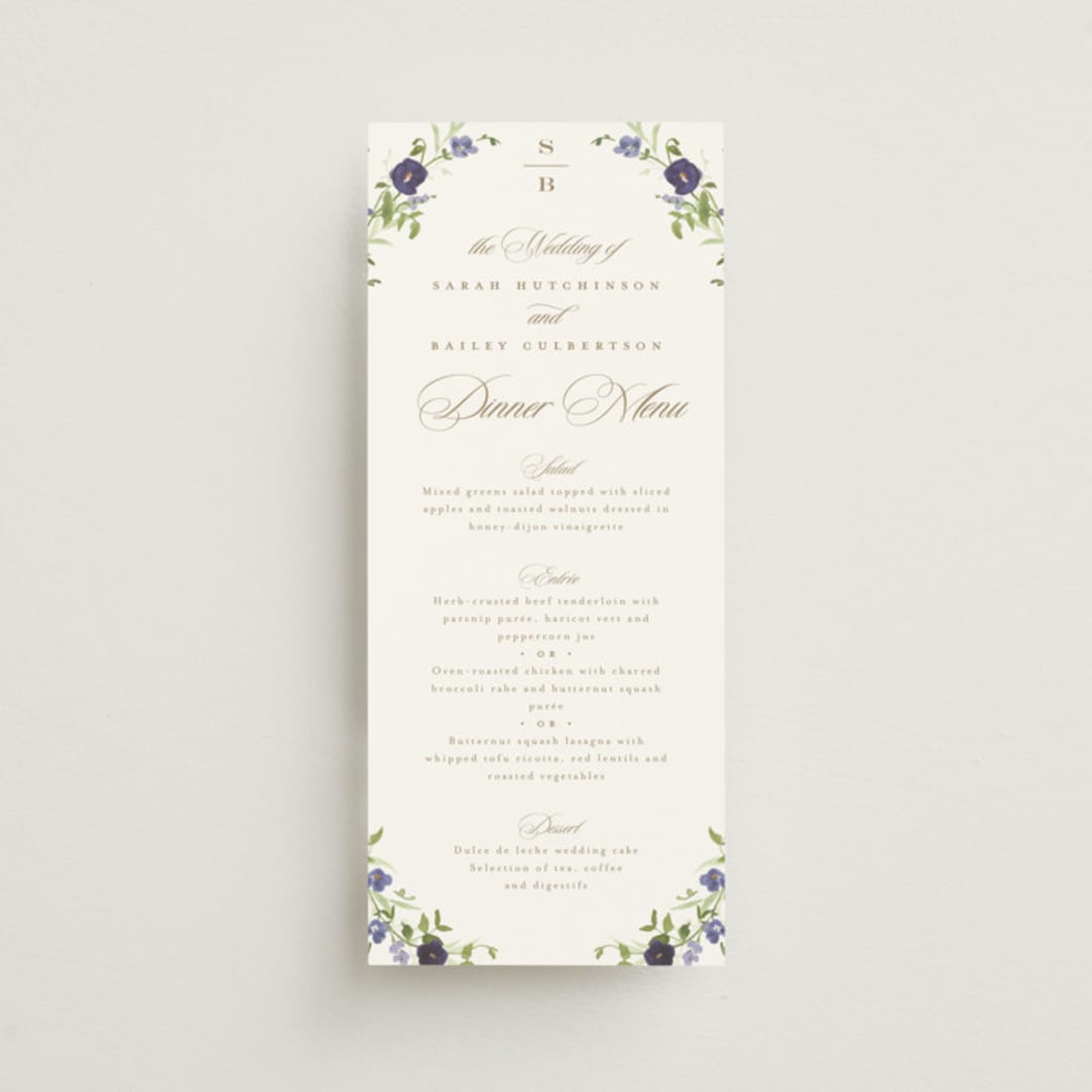 "Wildflower Trellis" - Menus in Iris by Everett Paper Goods - Front