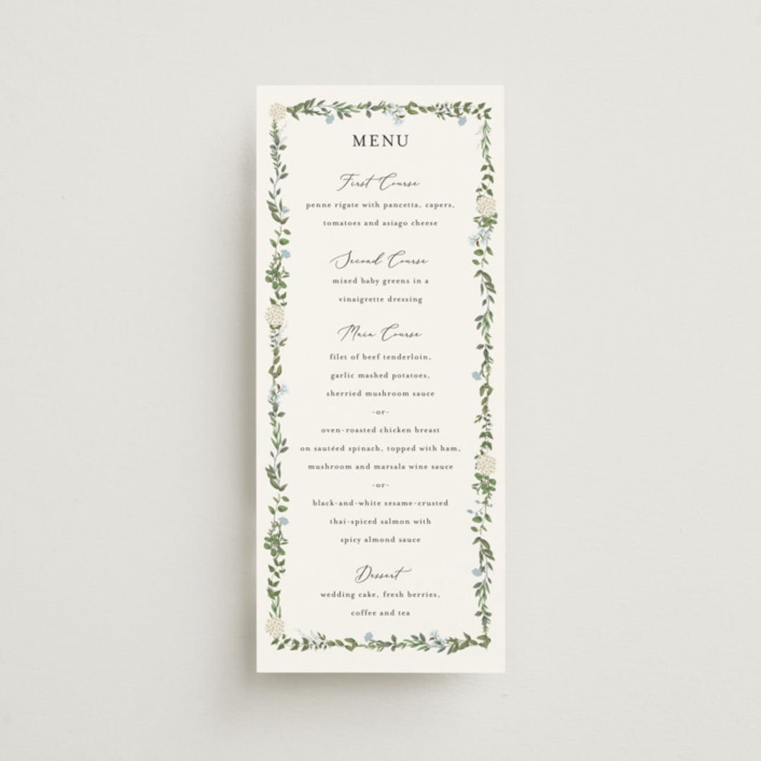 "Hydrangea Vine" - Menus in Coastal by Susan Moyal - Front