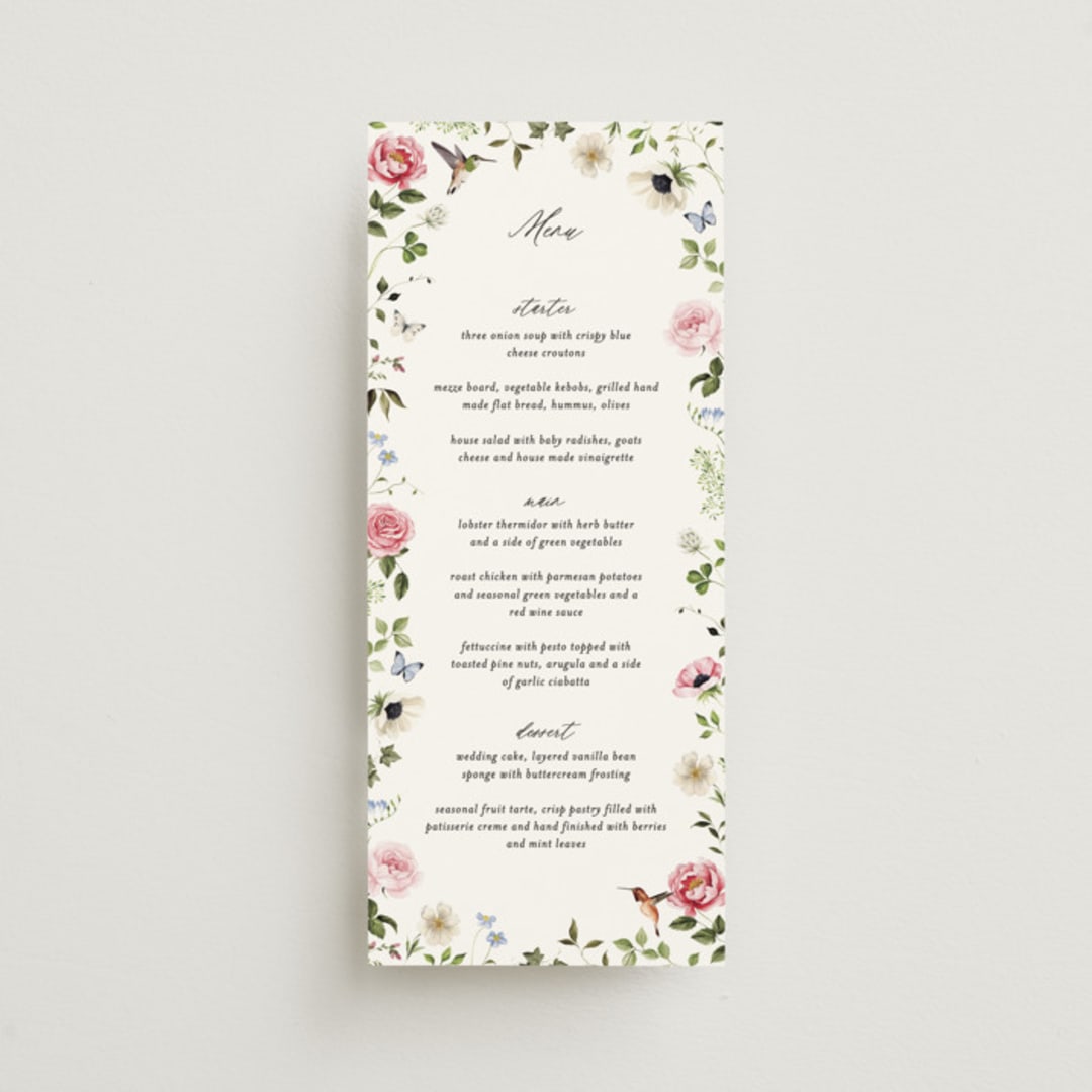 "Ornate" - Menus in Peony by Sarah Knight - Front