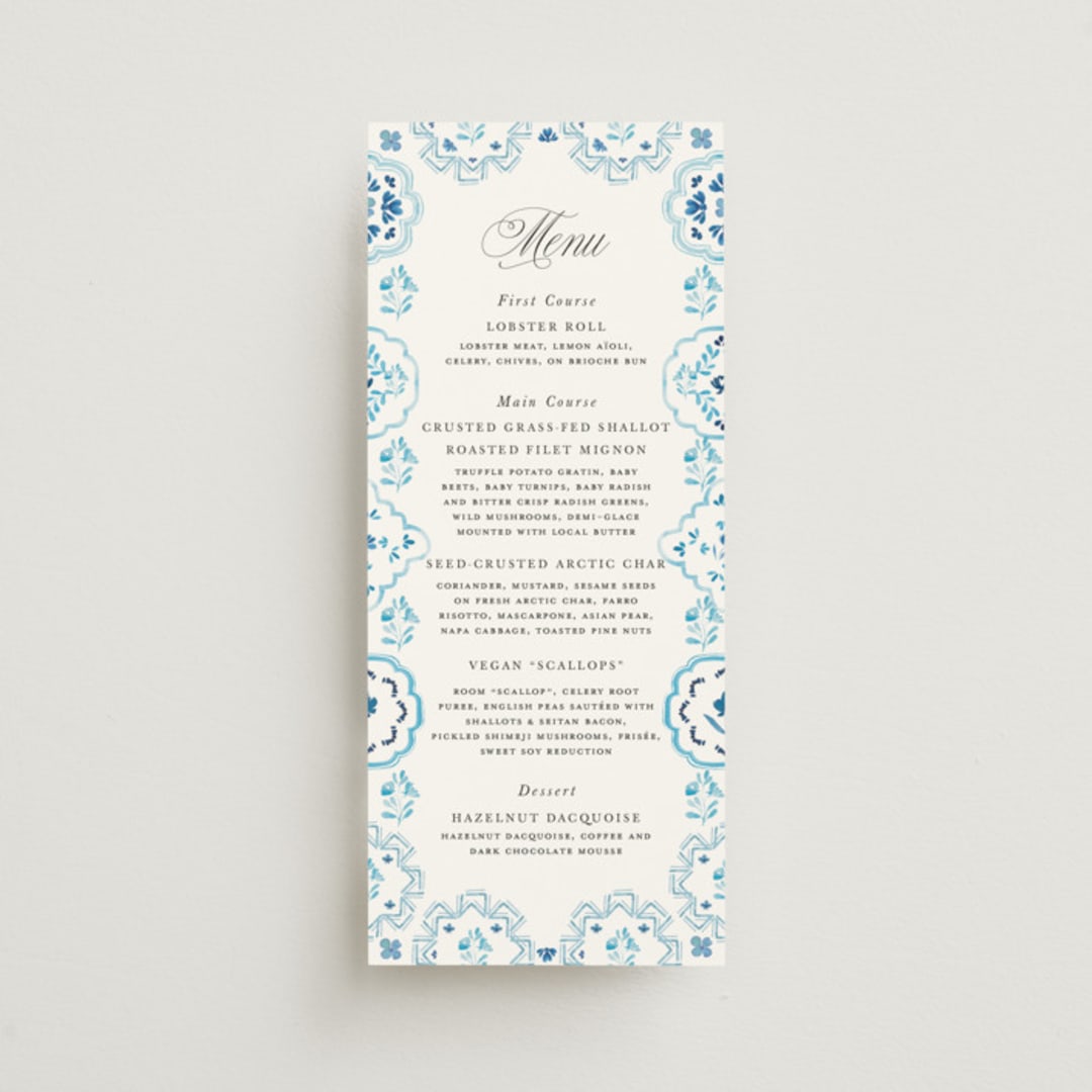 "Almafi" - Menus in Cerulean by Itsy Belle Studio - Front