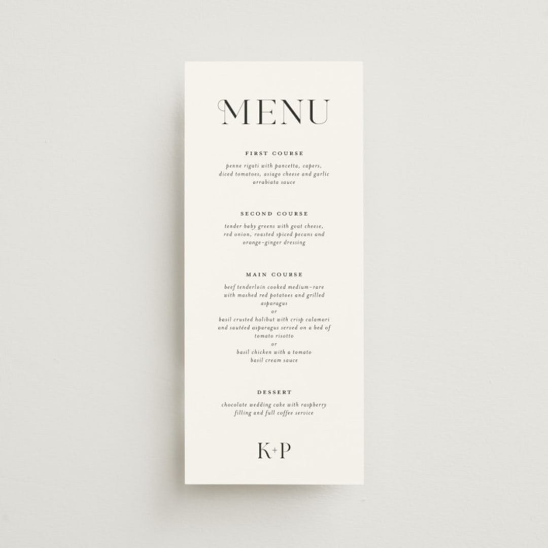 "Embellished Note" - Menus in Tuxedo by tuldok - Front