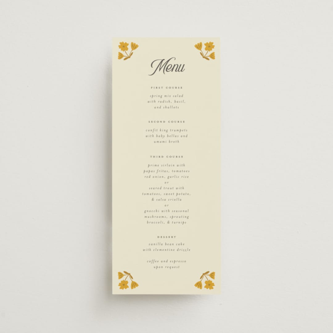 "Vintage Wildflowers" - Menus in Yolk by Morgan Kendall - Front