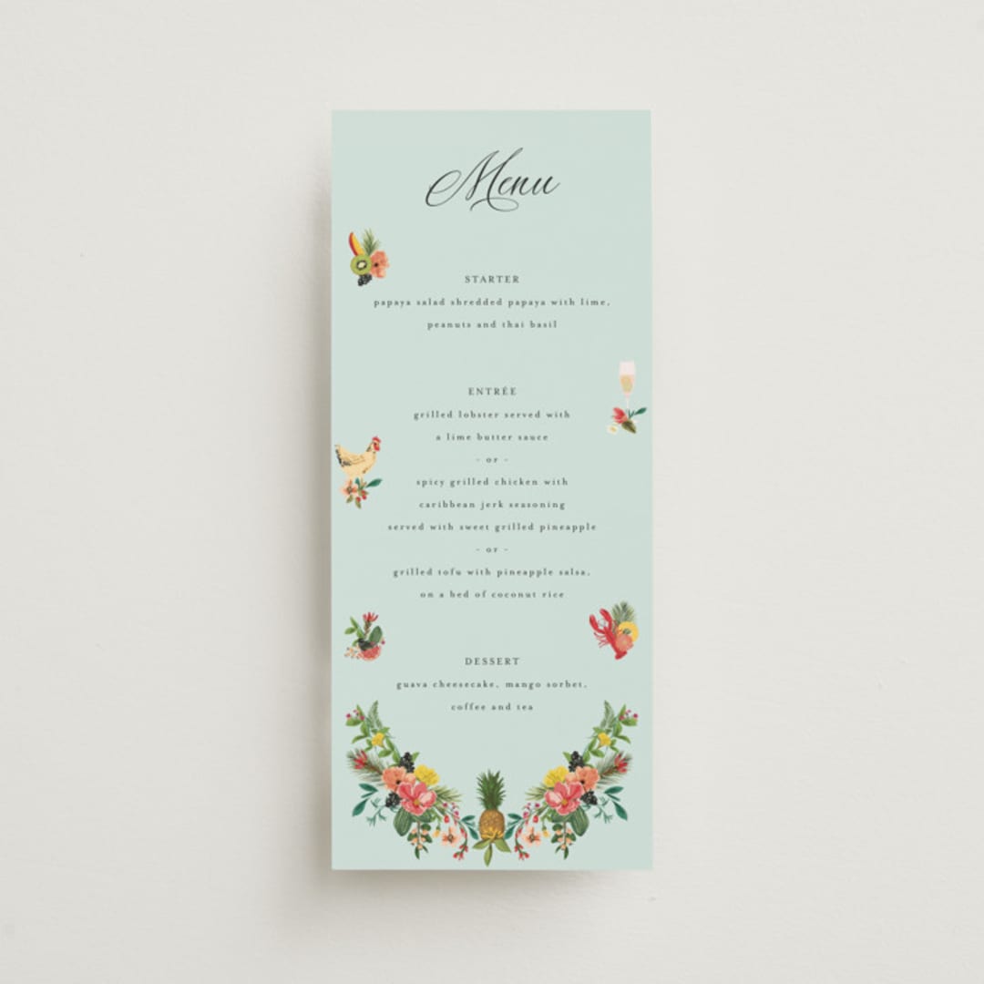 "Tropical Crest" - Menus in Papaya by Susan Moyal - Front