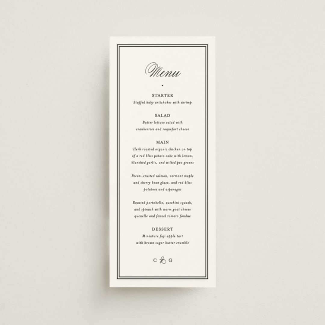 "Timeless Together" - Menus in Tuxedo by Carolyn MacLaren - Front