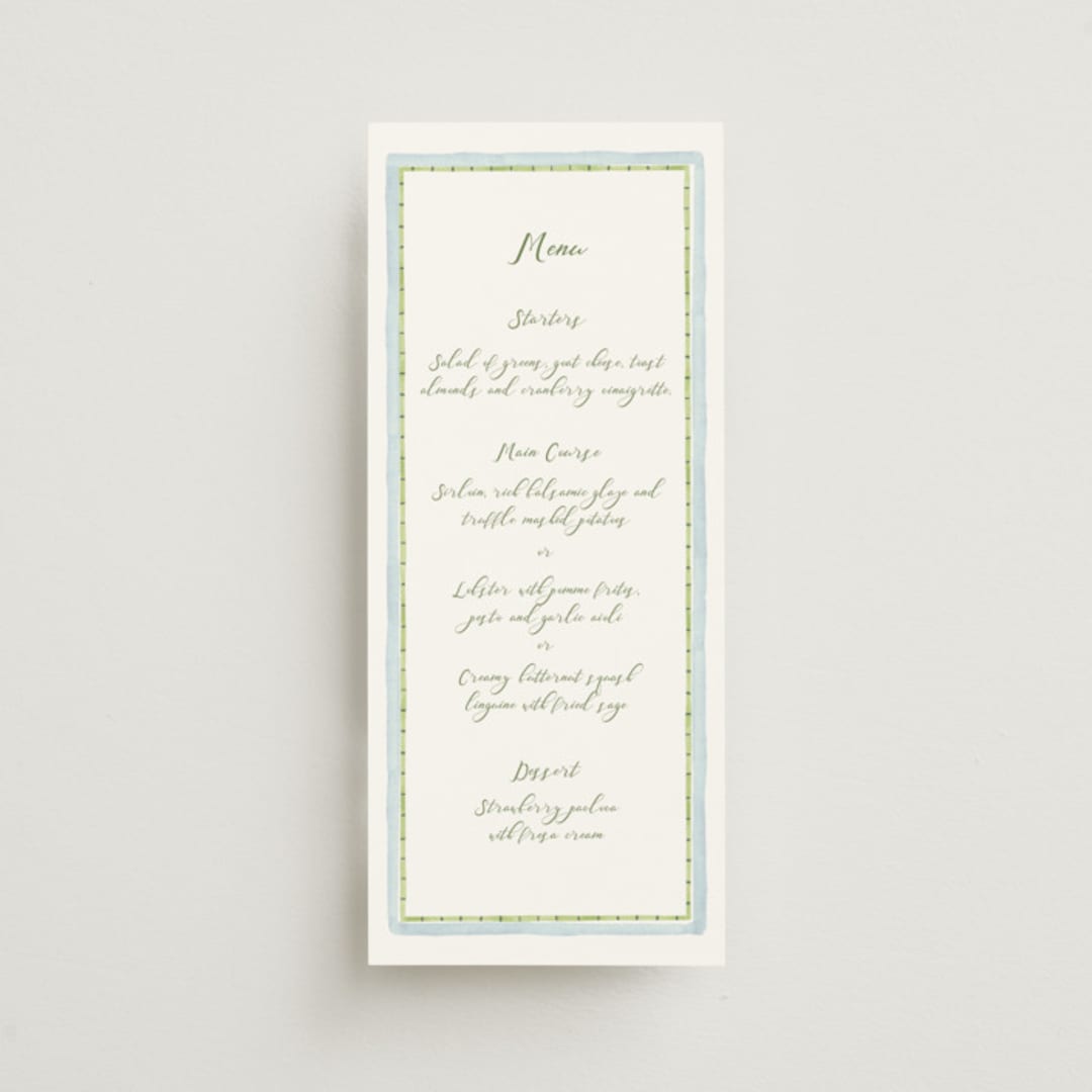 "Alento" - Menus in Celeste by Pati Cascino - Front