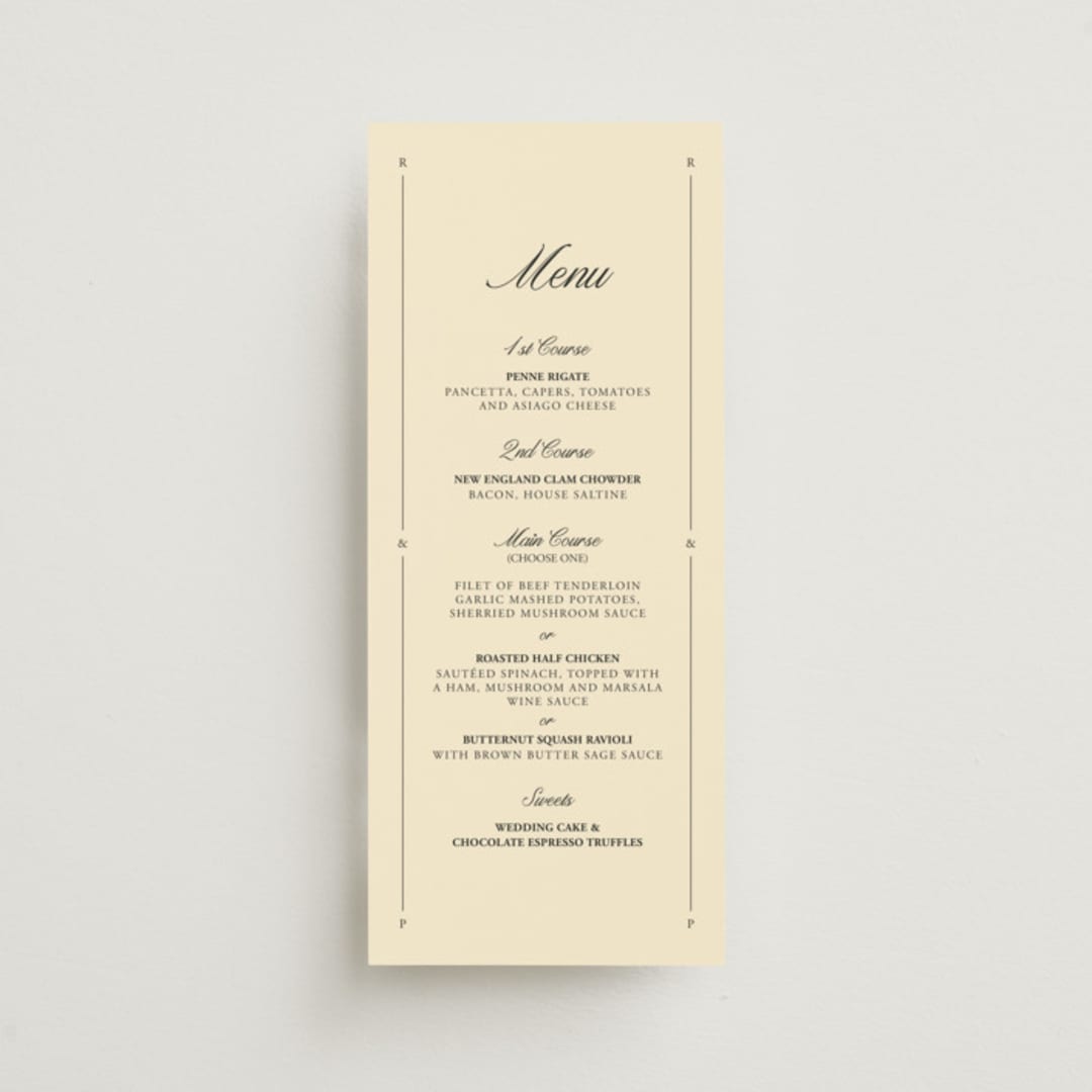 "Elegant and Formal" - Menus in Sunshine by Jen Ramsey - Front