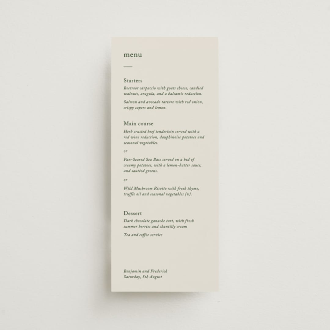 "Editorial" - Menus in Forest by Bethan - Front