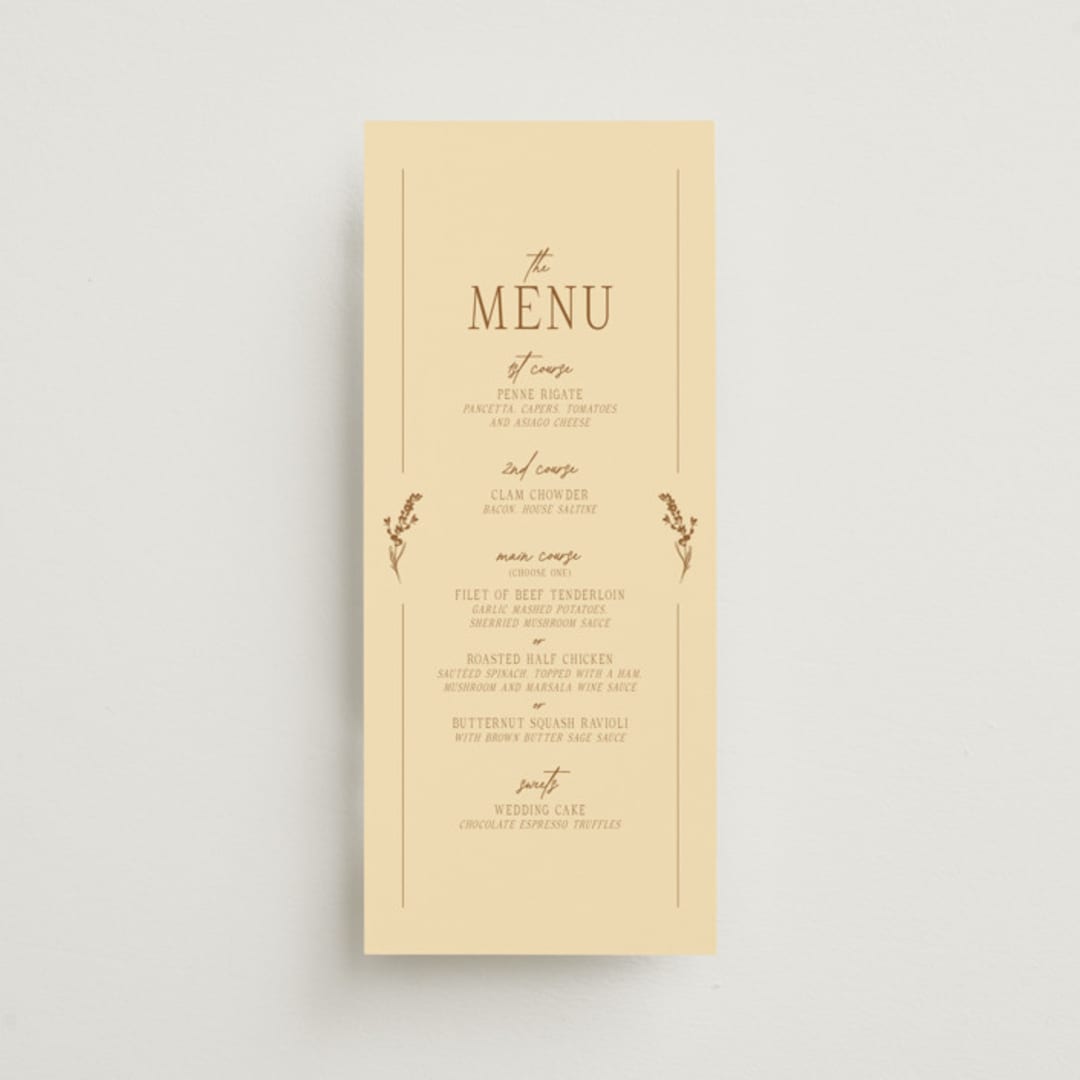 "Classic and Floral" - Menus in Bark by Jen Ramsey - Front