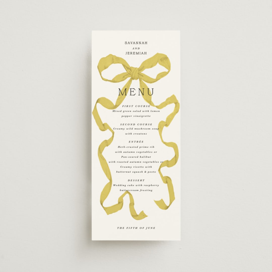 "Antique Ribbon" - Menus in Citrine by Olivia Kanaley Inman - Front