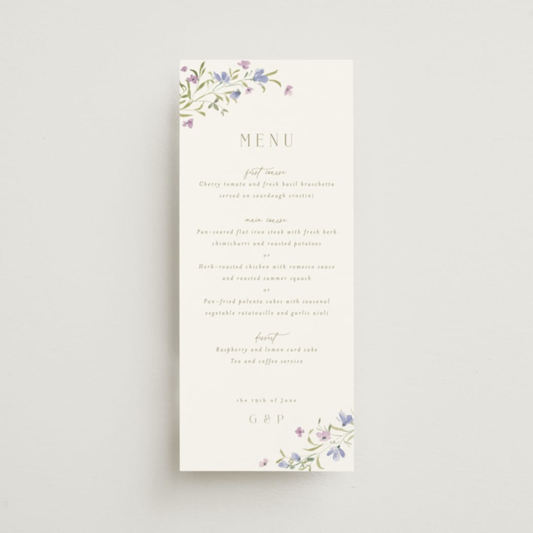 "Sweeping Meadow" - Menus in Wisteria by Everett Paper Goods - Front