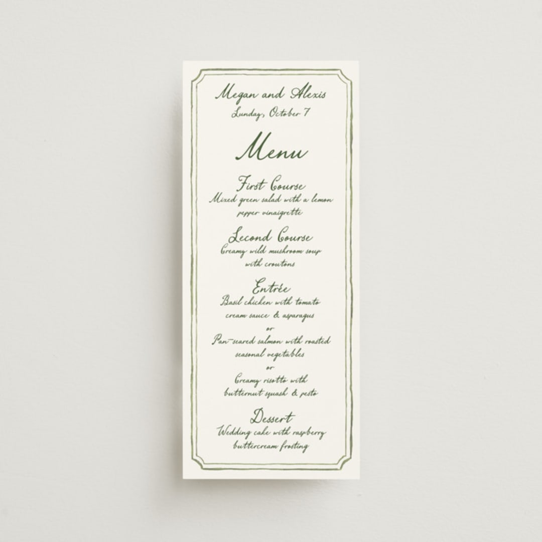 "Handwritten" - Menus in Moss by Cass Loh - Front