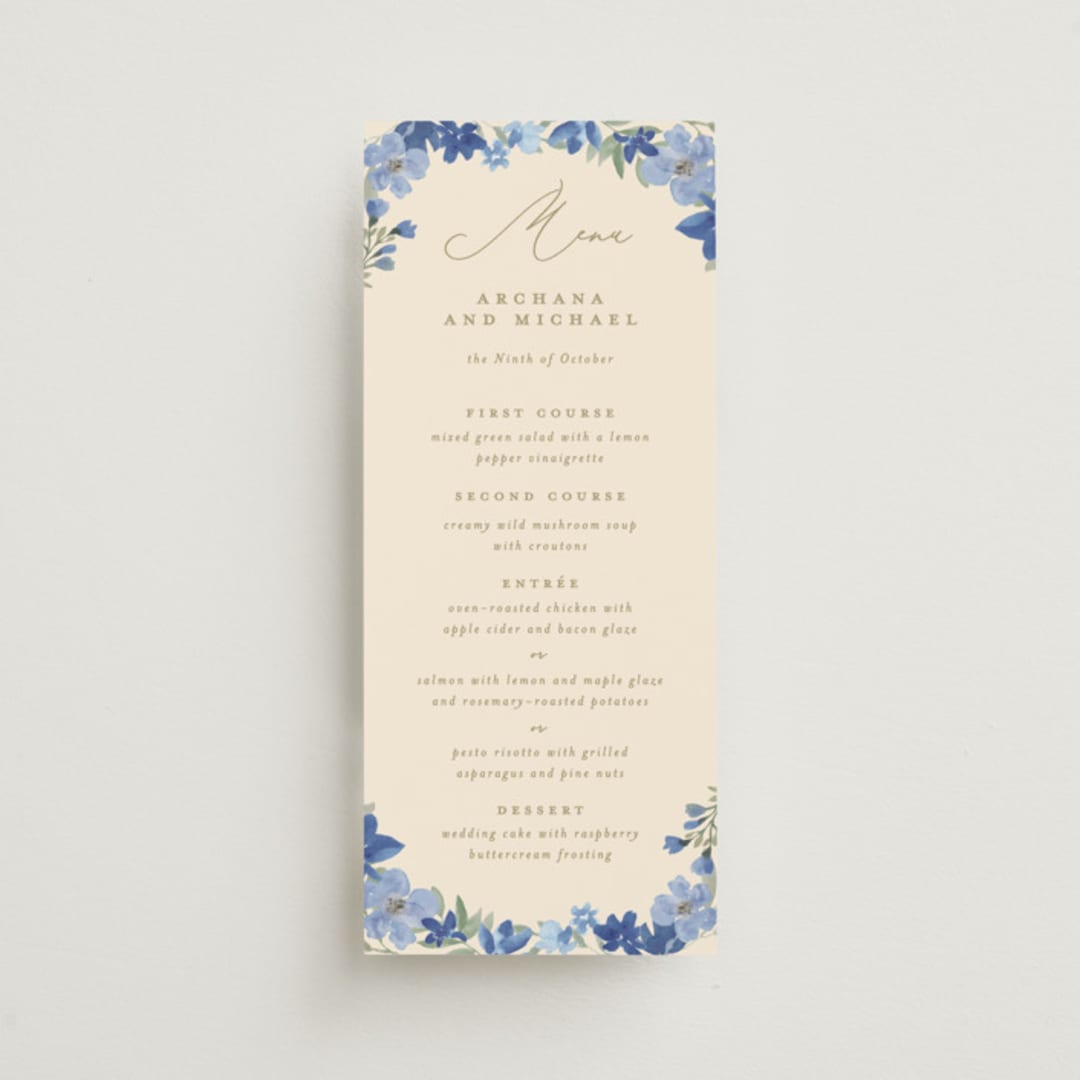 "Nilgiri" - Menus in Blueberry by Creo Study - Front