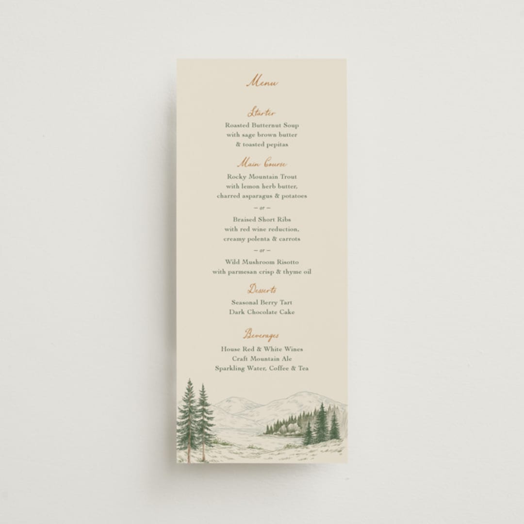 "Whispering Pines" - Menus in Forest by Elly - Front