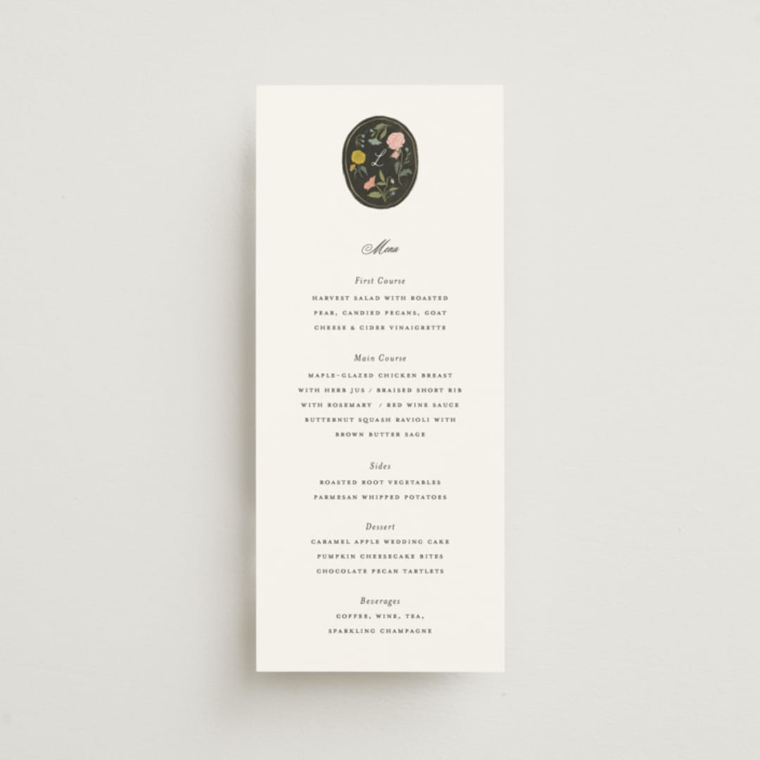 "botanical cameo" - Menus in Swan by Lori Wemple - Front