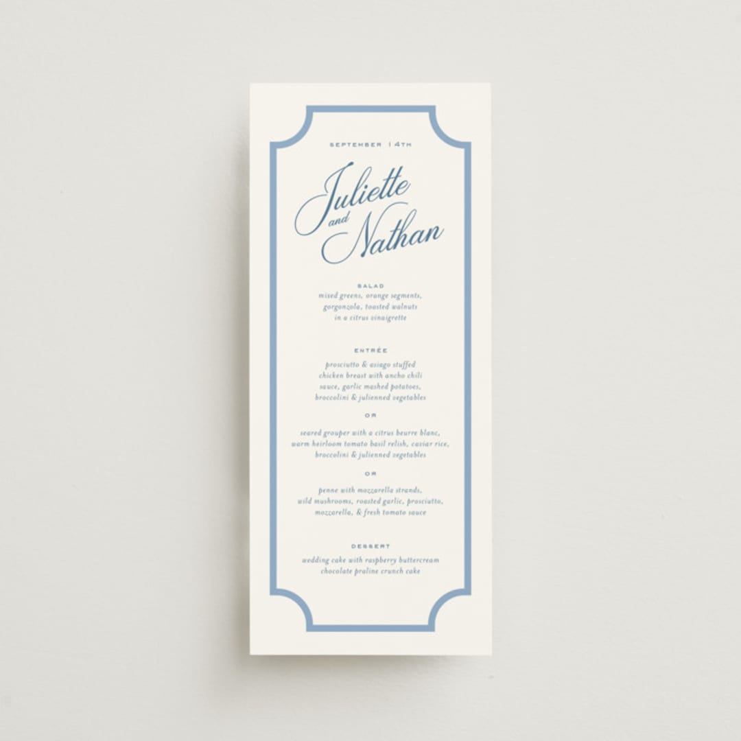 "Marenza" - Menus in Bluebell by Jessica Williams - Front