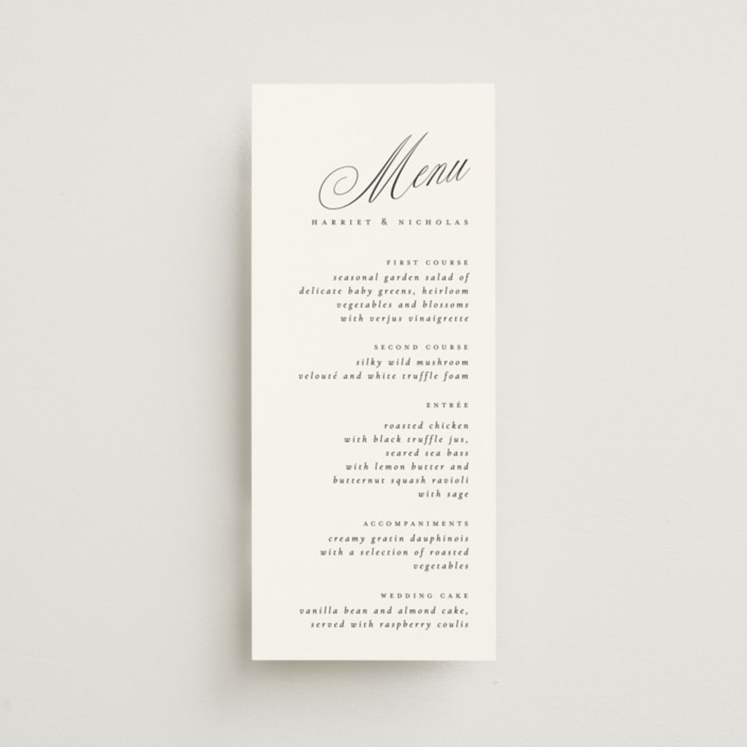 "Written with love" - Menus in Noir Slate by Ana de Sousa - Front