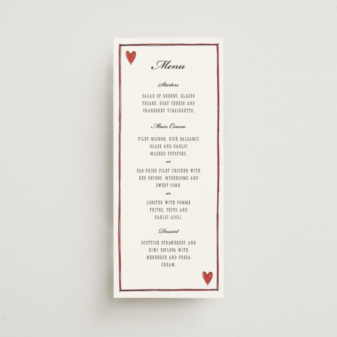 "Two Hearts" - Menus in Lily by Pati Cascino - Front